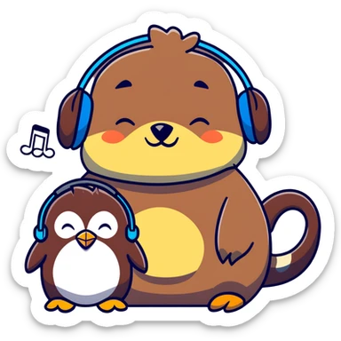 sleepy, creative musician with fashionable accessories, dachshund, penguin, and sloth sticker