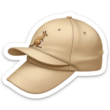Side view of a beige Kangol baseball cap, traditional cap shape with brim, showing the kangaroo logo clearly, iOS emoji style, light beige color sticker
