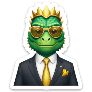 rich capitalist iguana king gold sunglasses sticker