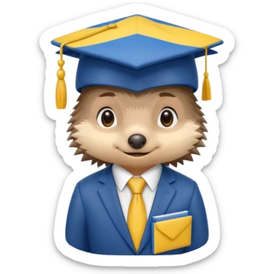 A hedgehog student in a suit in the color of the Ukrainian flag in a square academic cap sticker