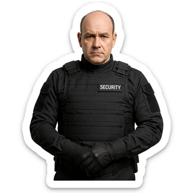 security guard with little hair and reinforced uniform sticker