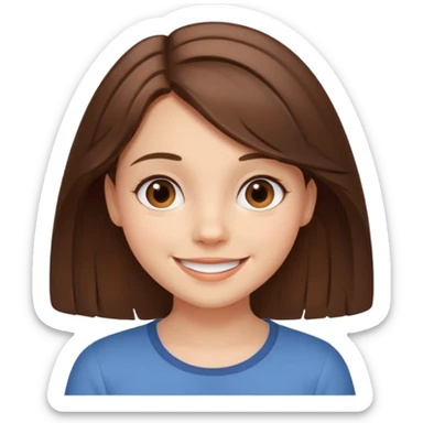 cute girl named Tess, smiling, medium-length brown hair, friendly expression sticker