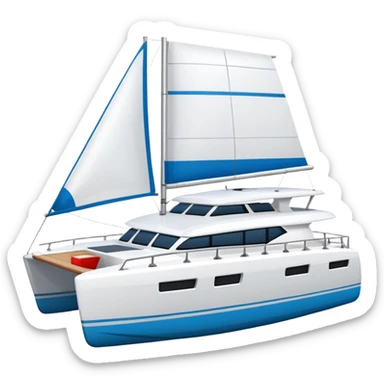 A catamaran with a white background. No wording or lettering on the boat  sticker
