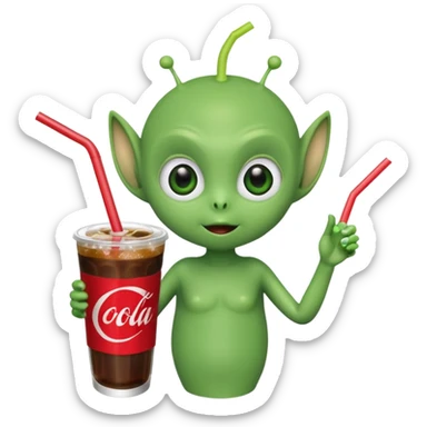 cute alien with a straw in a cola cup sticker