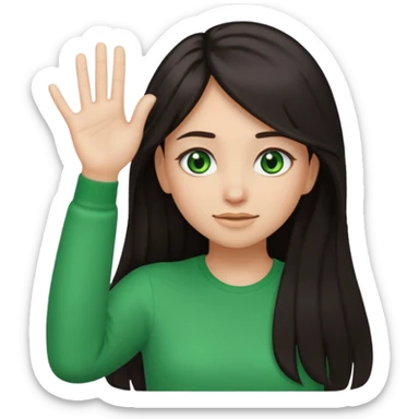 Animated girl dark long hair green eyes emoji holding right side of the head with her hand with duh facial expression  sticker