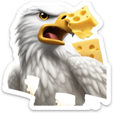 An eagle gagging on a massive piece of cheese sticker
