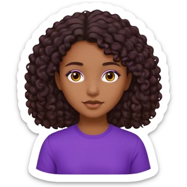 girl with brown skin, dark curly brown hair shoulder length and purple shirt sticker
