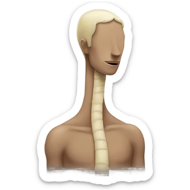 A person with a long neck and big back and neck bent sticker