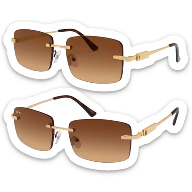 tiny Y2K brown rimless sunglasses, narrow rectangular lenses sticker