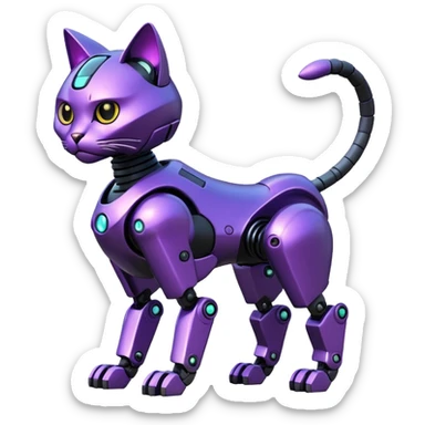 Black and purple futuristic shiny alloy modern realistic cool tough elegant sleek cyber-mecha-robo-cat (full body) sticker