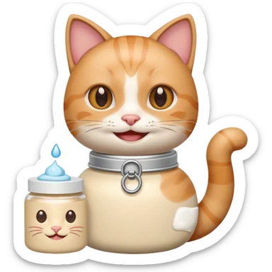 cat holding a skincare cream jar, smiling sticker