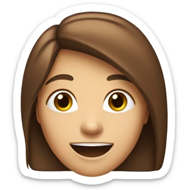 An emoji of a woman with long, straight brown hair and a large mouth, smiling with a friendly expression sticker