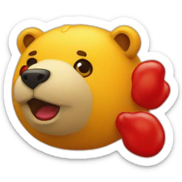 ours jaune avec un mayo rouge sticker