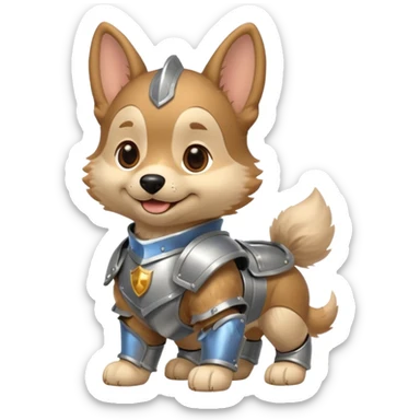 baby dog in silver armor, full body, smile sticker