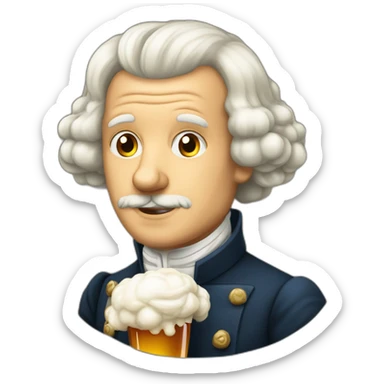 Kant avec perruque à rouleaux et bière sticker