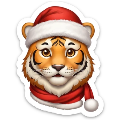 tiger face wearing Christmas Santa hat and scarf for New Year Twitch emote sticker