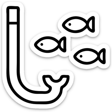 outline icon of a snorkel with several fish swimming nearby sticker