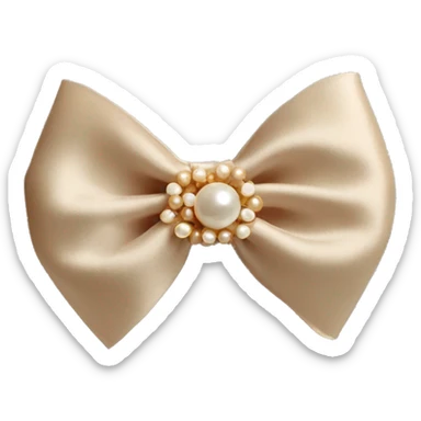 beige silk bow with pearls stud sticker