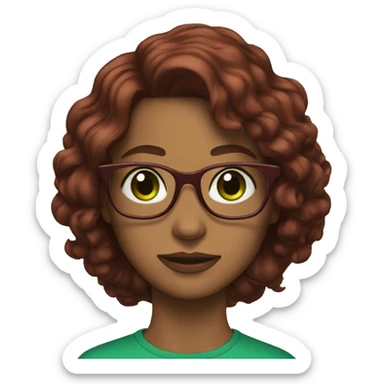 Brown skin dark red long wavy hair green eyes glasses sticker