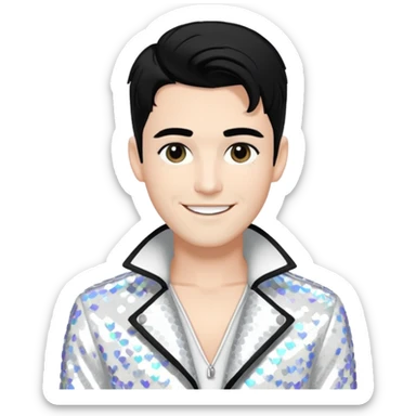 Sugar Bones, Male Electropop Singer from Confidence Man with black hair with white highlights, white sequin outfit sticker