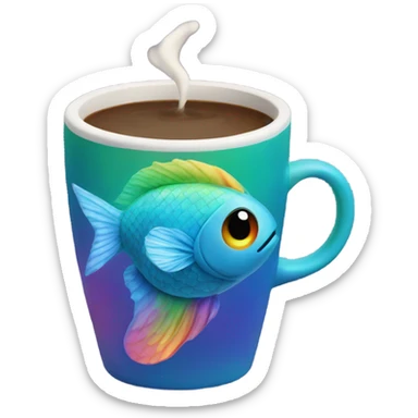 rainbow fish drinking a coffee sticker