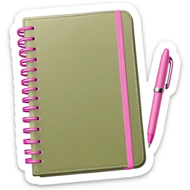 Light olive Planner open notebook with pink pen sticker