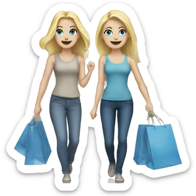Two blonde white girls blue eyes shopping with bags sticker