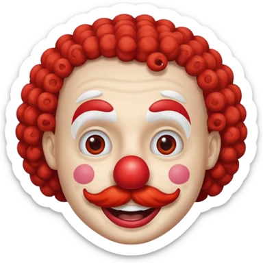 Classic clown — curly mustache, red nose sticker