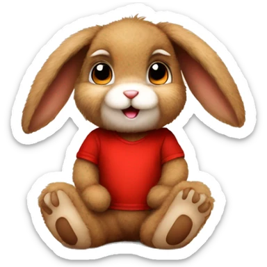 Super Cute girly Fluffy brown bunny rabbit teddy wearing red tshirt sitting  sticker