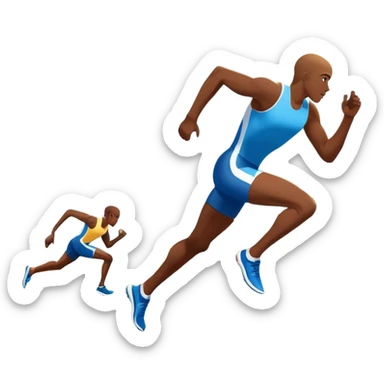 An icon featuring a running track with starting blocks and a pair of sprinting shoes in motion. The background showcases a grand stadium with cheering fans, bright sunlight, and a clear blue sky. Transparent background highlights the speed, energy, and competition of track running. sticker