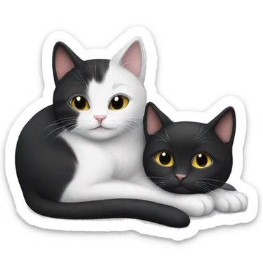 White and grey cat and black cat cuddling  sticker