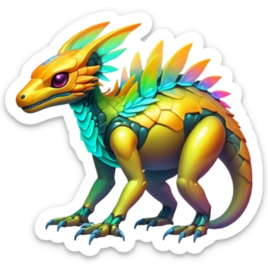 Exotic futuristic lush warm-colored neon Fakémon-creature (full body) sticker
