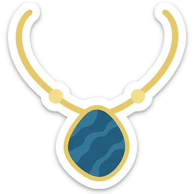 gold chain necklace with a deep blue marbled stone, organic shape, metallic bead accents, elegant and earthy sticker