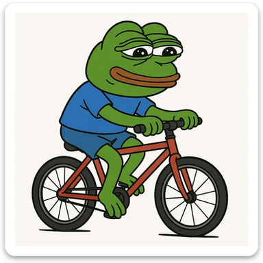 create a pepe riding bike, white background sticker