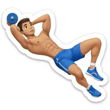 side-view of guy in blue shorts doing decline crunches sticker