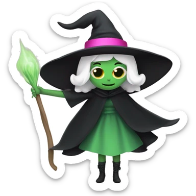Witch dressed in black with green skin hugging pink dressed white witch sticker