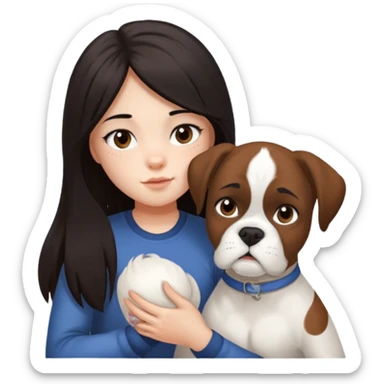 Girl with dark long hair loving on white boxer sticker