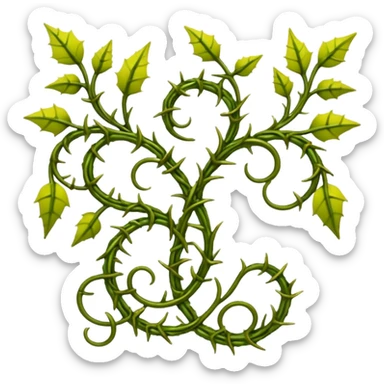green filigree vines with thorns sprouting from the ground, 3D, extremely detailed, earthy color palette, yellow green and brown tones sticker
