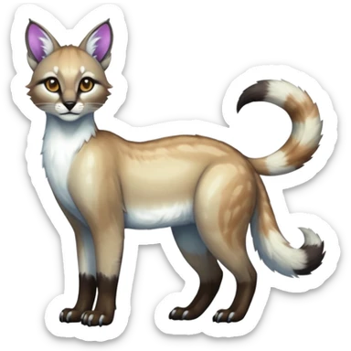 iridescent white divine exotic cute cool beautiful shiny beautiful fantasy-caracal-civet-genet-sergal-vernid-Cacomistle-oncilla-animal-Fakémon-hybrid-fursona (full body) sticker