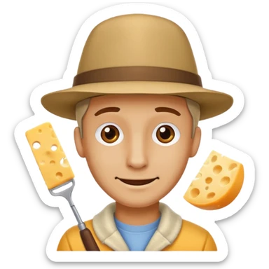A man wearing a cheese-cutter style hat with a hopeful expression. sticker