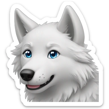 Happy White Wolf blue eyes short hairs sticker