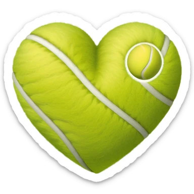 heart made of tennis ball material with green fuzzy texture and white curved lines sticker