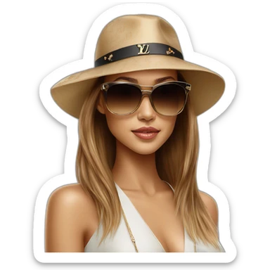 Jessica Alba with Louis Vuitton cap and sunglasses sticker