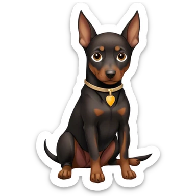 Black Miniature Doberman with cropped ears, sitting in a brown martini sticker