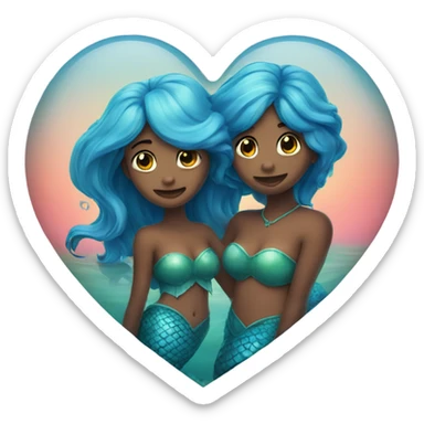 two mermaids in love and a heart sticker