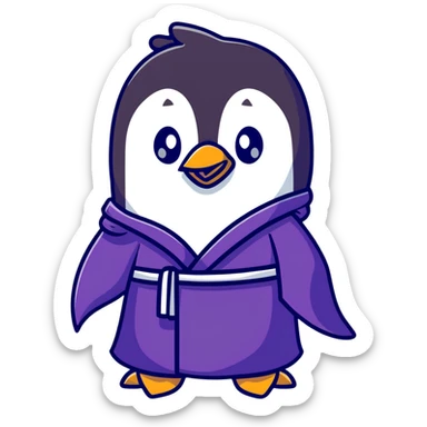 Penguin wizard with a flowing purple robe and long white beard sticker