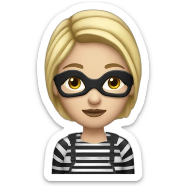 bank robber blonde woman with black beanie hat eye mask and striped shirt sticker