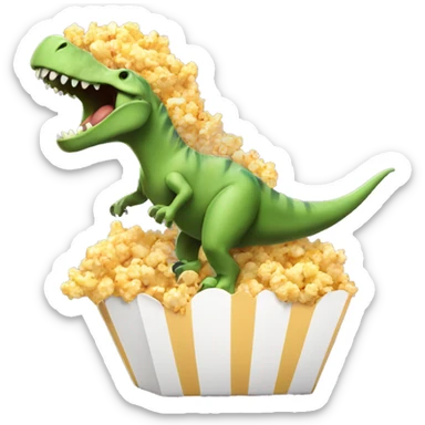 Dino surfing on popcorn sticker