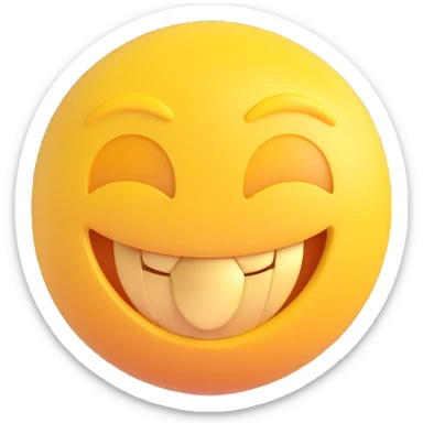 simple yellow emoji character with a big smile and shining gold teeth, Microsoft emoji style sticker