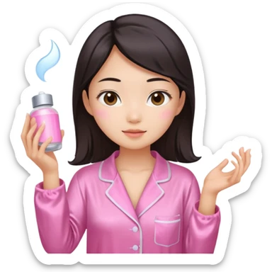 angelic asian girl doing skin care in pink pajamas sticker